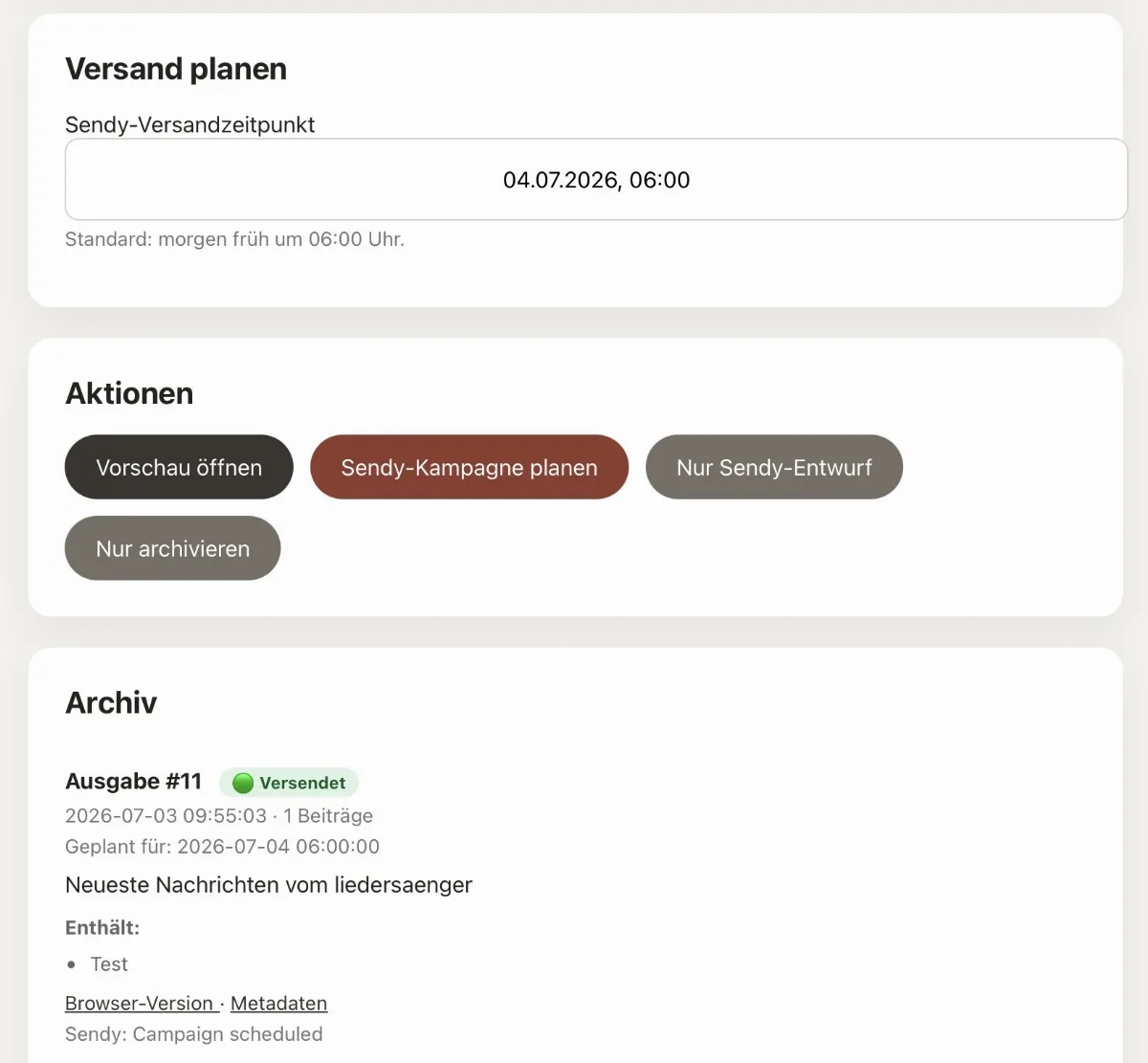 Benutzeroberfläche des Publisher